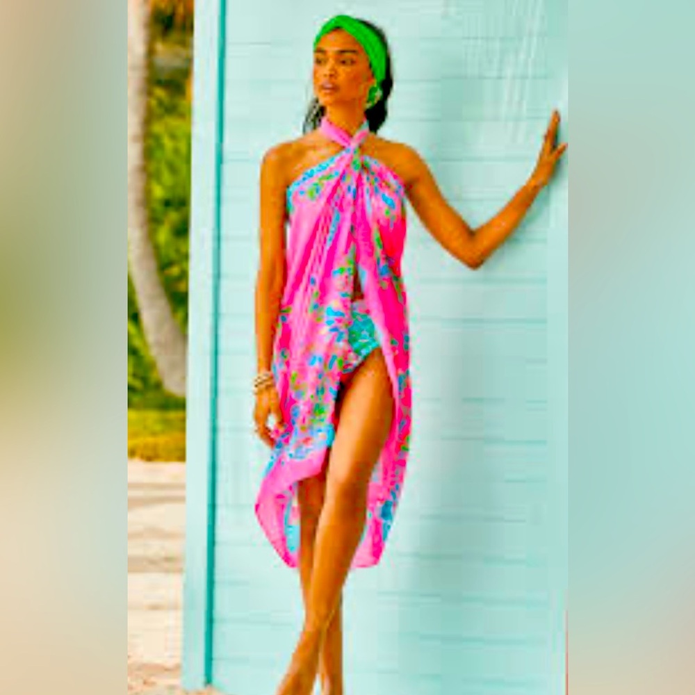 Lilly Pulitzer Pink multi print Pareo Coverup Scarf Sarong